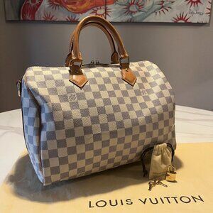 Louis Vuitton Speedy 30 Damier Azur Satchel + Orig Dusty, Lock & Keys